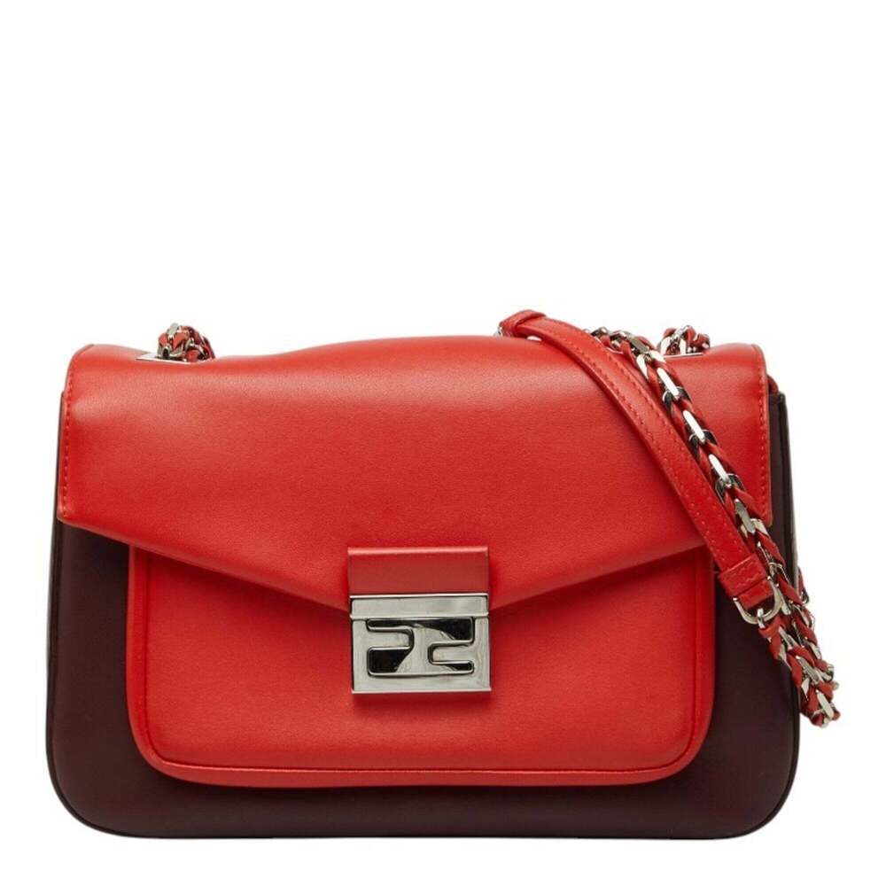 FENDI Red Leather Shoulder Bag